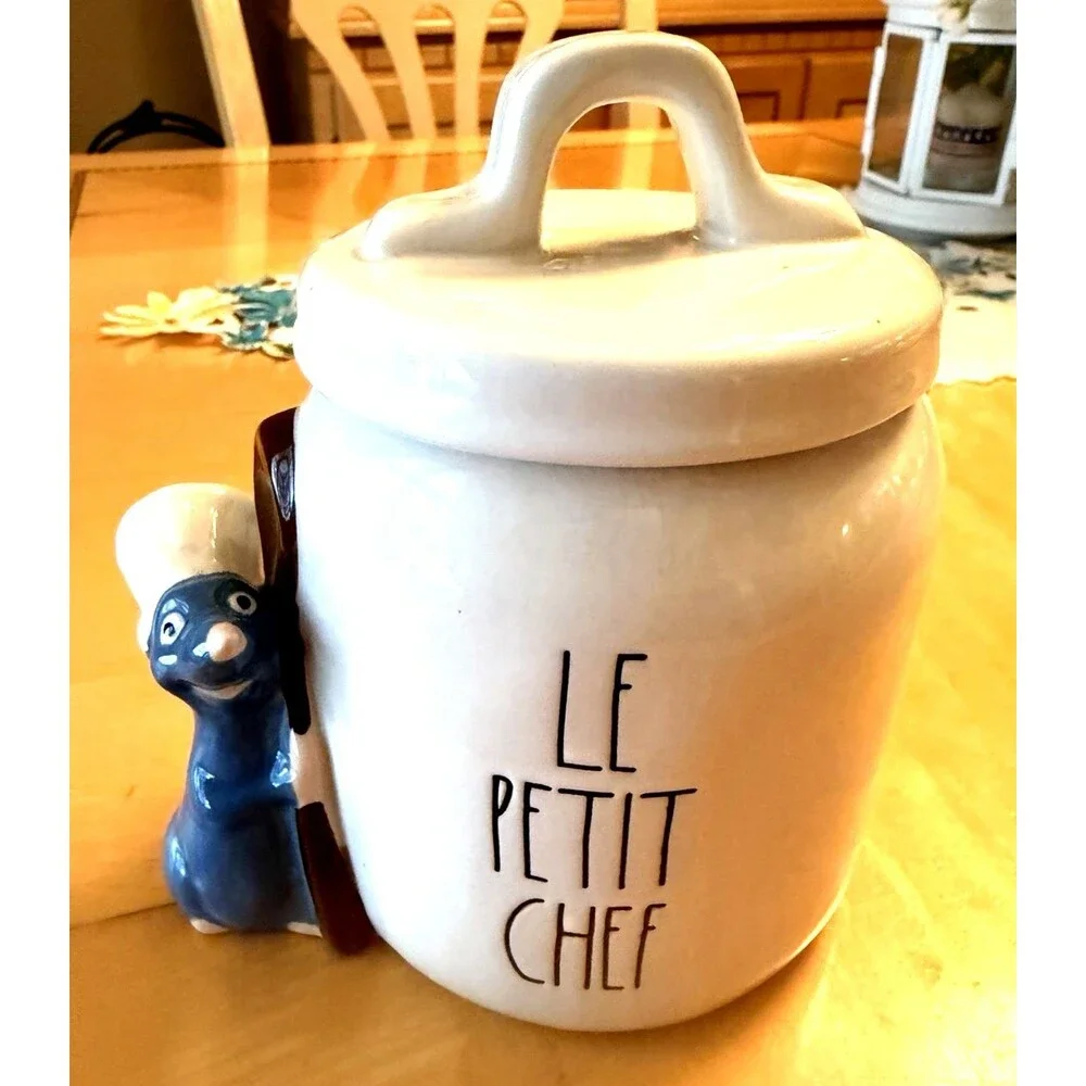 Rae Dunn Pixar Ratatouille Remy LE PETIT CHEF Ceramic Canister with Lid EUC